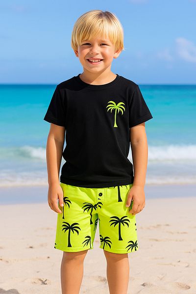 CiciTime Çocuk Modası Boy's Palm Embroidered Casual Shorts Suit