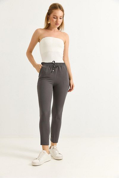 Raneel Kazançlı Alışveriş Elastic Waist Short Leg Double Crepe Trousers Smoked