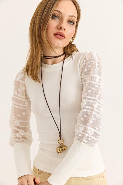 Raneel Kazançlı Alışveriş Kollar Tül Detaylı Tasarım Bluz