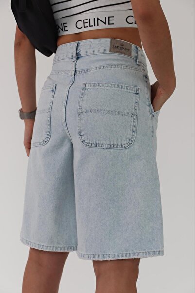 XBELLA DENİM Kadın Uzun Boy Kot Şort Bermuda Açık Mavi