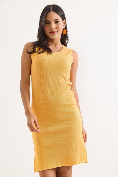 Raneel Kazançlı Alışveriş Zero Sleeve Camisole Slit Midi Dress Yellow