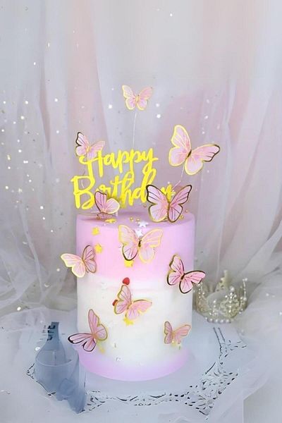 Le Mabelle Pink Butterfly Stick Cake Decoration