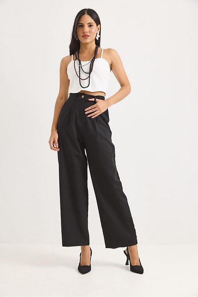 Raneel Kazançlı Alışveriş High Waist Wide Leg Trousers Black