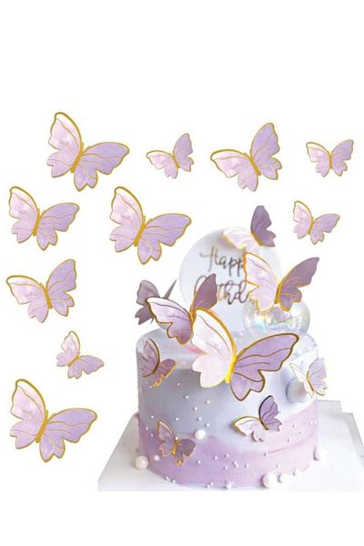 Le Mabelle Lilac Butterfly Stick Cake Decoration