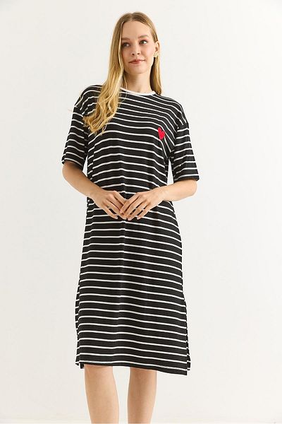 Raneel Kazançlı Alışveriş Crew Neck Short Sleeve Relaxed Fit Dress Black
