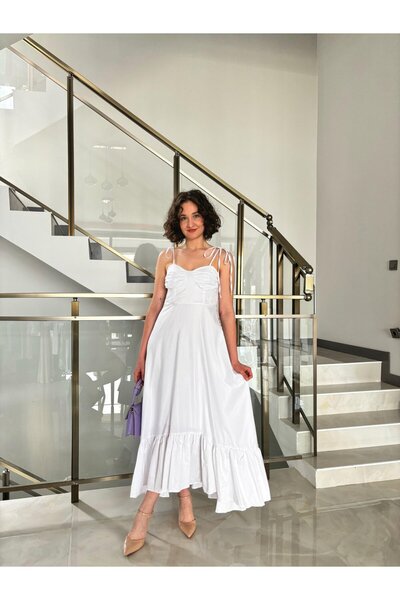 Sude Kızanlıklı Φόρεμα από ποπλίνα με κορδόνια