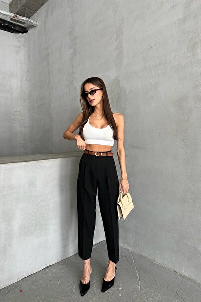 MAT Collection Kadın Siyah Yüksek Bel Kemerli Pantolon