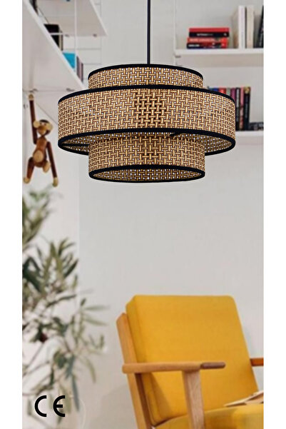 Emg DesiGn Doğal Hazeran Rattan 3 Katlı Pasta Sarkıt Avize Çocuk Odası Yatak Odası Salon Mutfak Hol