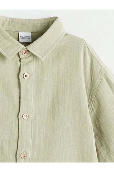 LC Waikiki Green Short-Sleeved Boy's Muslin Shirt