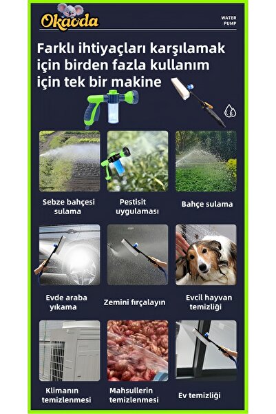 AboutThePerfect Güçlü fırçalı yıkama tabancası, otomobil, bahçe, havuz, klima ve halı temizliği için