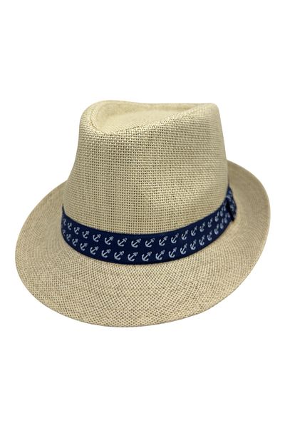 BaoBao Men's fedora hat with navy blue decorative band and anchor - casual summer style