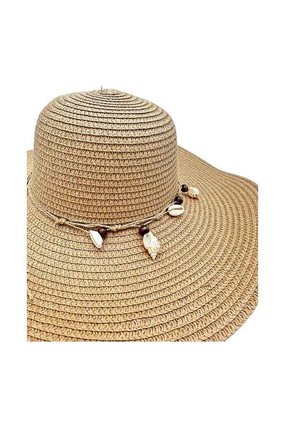 BaoBao Women's beach hat with shells - elegant summer accessory with decorative band, 100% polyester