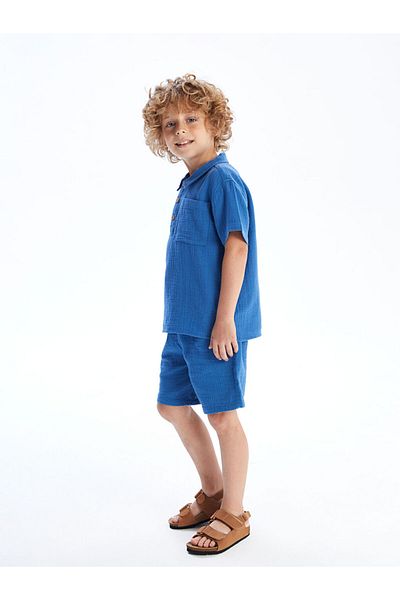 LC Waikiki Blue Basic Muslin Boy's Shorts with Elastic Waist