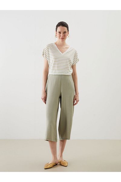 LC Waikiki Green Textured Women's Capri with Elastic Waist
