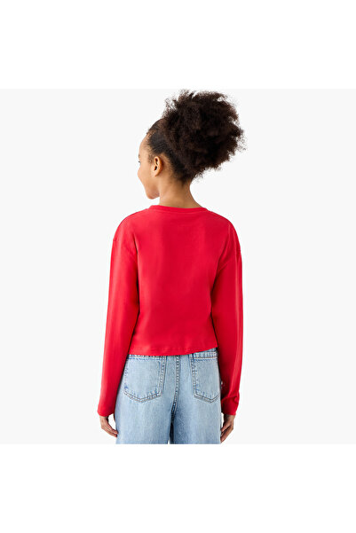 Juniors Embellished Crew Neck T-shirt with Long Sleeves