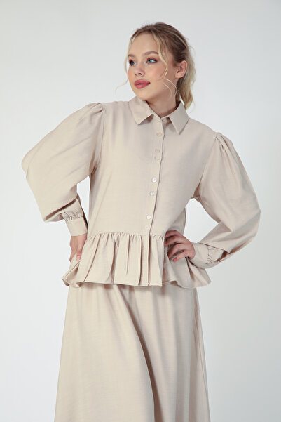 Suede Style 5828 - Stylish Comfortable Linen Shirt-Skirt Women's Set