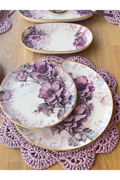 ROSSEV Breakfast Set Purple Rose 32 Pieces for 6 People