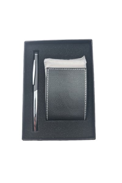 dalimag Set de Pix si Port Card, Metal, Piele Ecologica, Negru, 16*10 cm, Dalimag