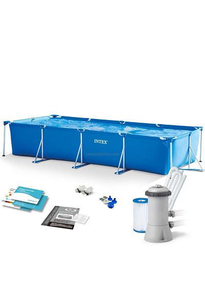 Intex Small Frame Rectangular Pool With Water Filter Pump 4.5m X 2.2m X 0.84m