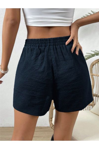 HEREN BUTİK High Waist Comfortable Fit Shorts for Women with Color Options – White Linen Blend Elastic Home Beach Shorts