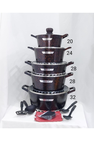 Generic طقم أواني طهي تيلفورد غير لاصقة، 17 قطعة، صديقة للبيئة، مقاومة للخدش ...