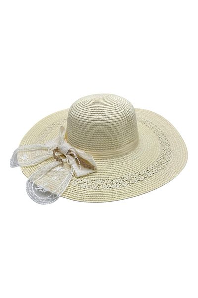 BaoBao Women's summer hat with wide brim, decorative bow and lace - elegant style