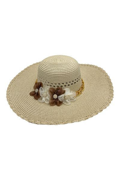 BaoBao Women's Hat with Large Brim and Decorative Accessories – Elegance and Sun Protection