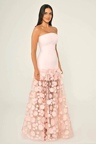 ALFABETA 3D Crepe Tulle Skirt Alpha Beta Long Evening Dress