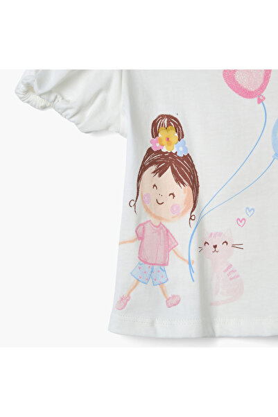 Juniors Printed T-shirt with Balloon Sleeves