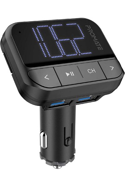 Promate Promate Car FM Transmitter, Wireless In-Car Radio Adapter Kit with Dual USB Ports, Hands-Free Callin