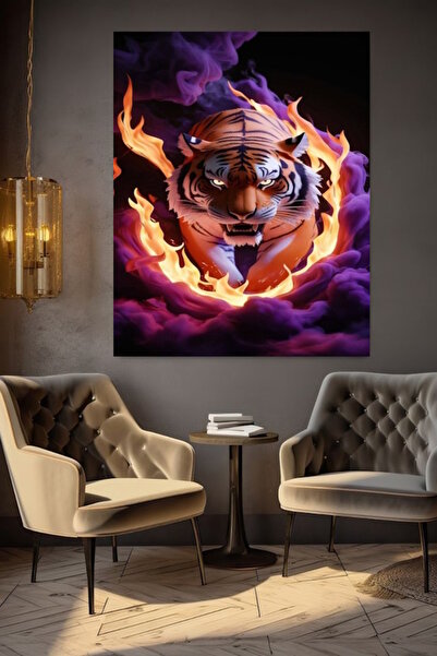 özkacar LEU PRIN FOCUL - TABLOU PE PÂNZĂ DECORATIV PENTRU CASĂ, PERETE, SALON...