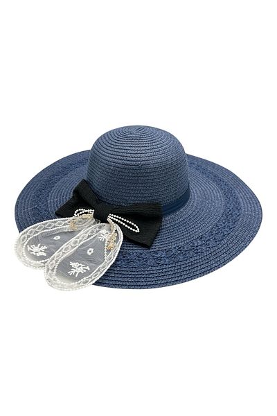 BaoBao Women's summer hat with wide brim, decorative bow and lace - elegant style