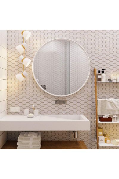 Gharaib Al Tuhaf Round mirrors, white color, size: (80 cm)