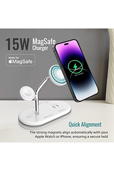 Promate MagSafe Charging Station with 5W Magnetic MFi Apple Watch Charger, 15W Charging Stand, 24W U