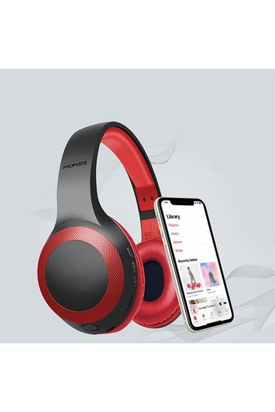 Promate سماعة رأس لاسلكية بروميت، صوت جهير عميق قوي، بلوتوث 5.0، مع تشغيل بطاقة MicroSD، 3.5 متر