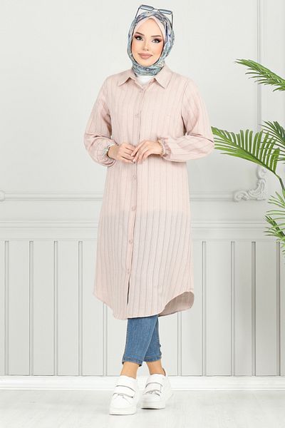 ModaMerve Πουκάμισο γιακά Hijab Tunic 4448KTR927-M Mink