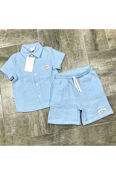 gnygiyim Boy's Summer Shirt Shorts Set Muslin Fabric