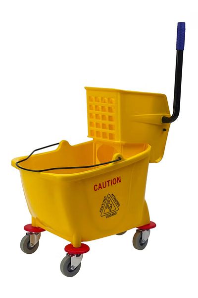 AKC Mop Bucket & Side-Press Wringer | 360-Degree Rotating Swivel Wheels - 32 Liters | Yellow
