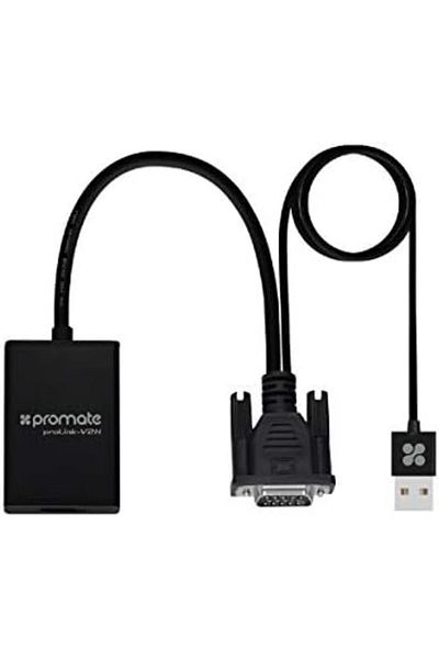 Promate محول VGA إلى HDMI بدقة 1080 بكسل عالية الدقة مع دعم الصوت للتلفزيون AV HDTV، ProLink-V2H