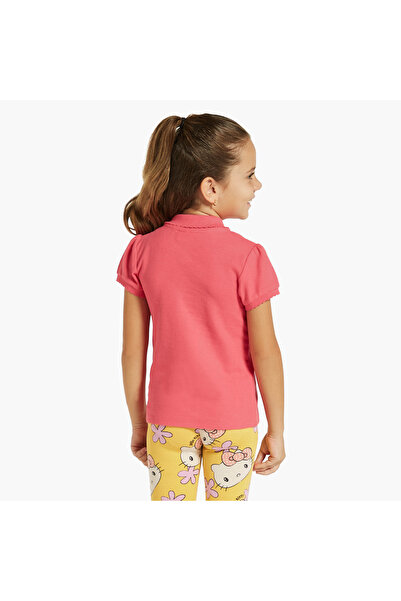 Juniors Solid Polo T-shirt with Short Sleeves and Button Closure