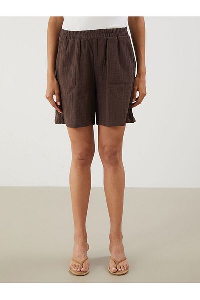 LC Waikiki Brown Textured Muslin Women's Shorts with Elastic Waist