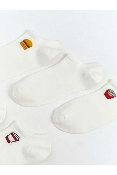 LC Waikiki Ecru Printed Women's Sneaker Socks 5-Piece