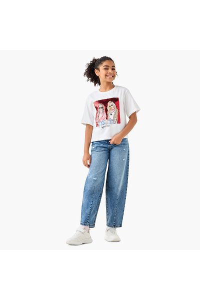 Juniors Embellished Crew Neck T-shirt with Short Sleeves