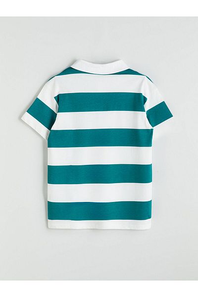 LC Waikiki Blue Polo Neck Striped Boy's T-Shirt
