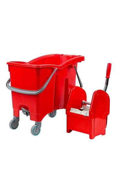 FILMOP Professional 30LTR Twin-Bucket Mop Trolley - 16 x 14 Liters | Suitable For Commercial Use Red