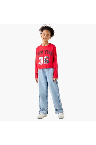 Juniors Embellished Crew Neck T-shirt with Long Sleeves