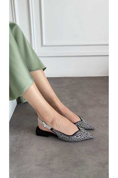 M&B Satin Stone Detail Women's Ballet Shoes Large Size 2 cm Heel between 36 43