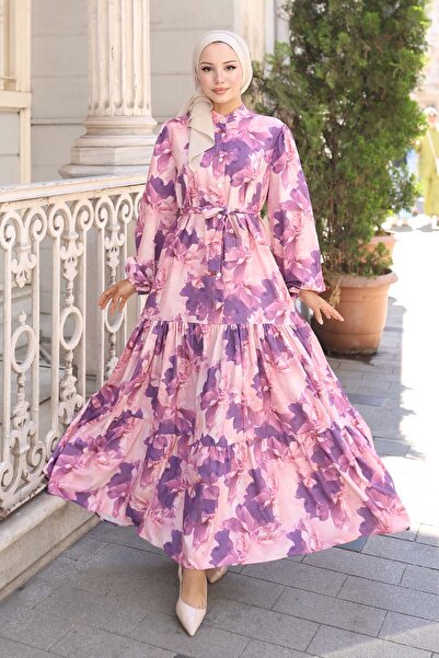 benguen Φόρεμα Hijab με σχέδιο Μωβ 568