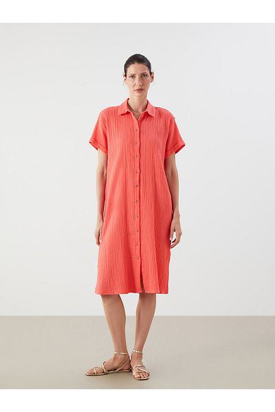 LC Waikiki Green Textured Oversize Muslin Shirt Dress