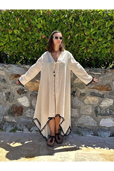 Satori Design Hayat Ağacı Temalı El Boyama Müslin Kimono Plaj Elbisesi Pareo